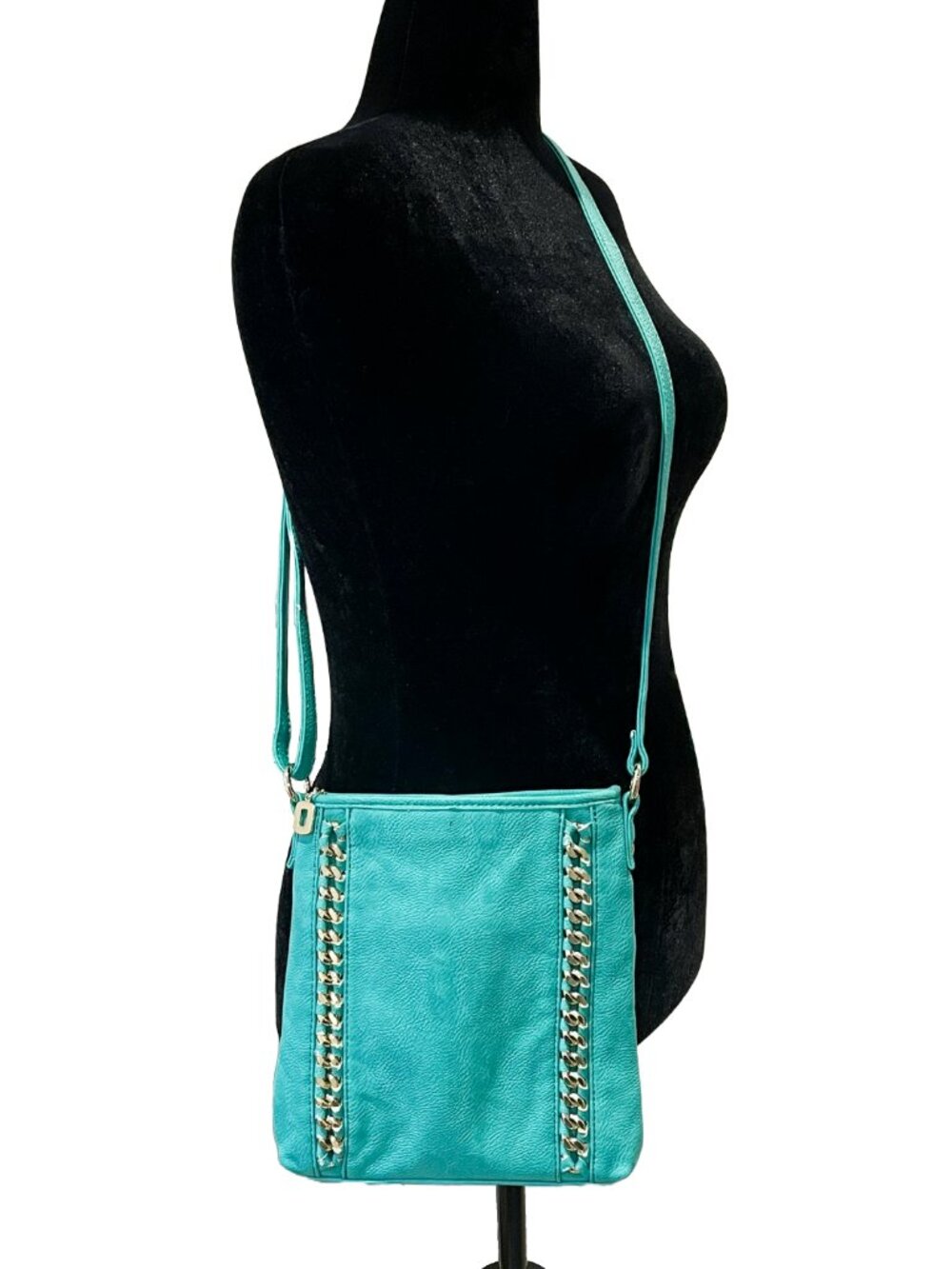 Turquoise Gold Chain Crossbody Bag LaTique Lucia Faux Leather Purse